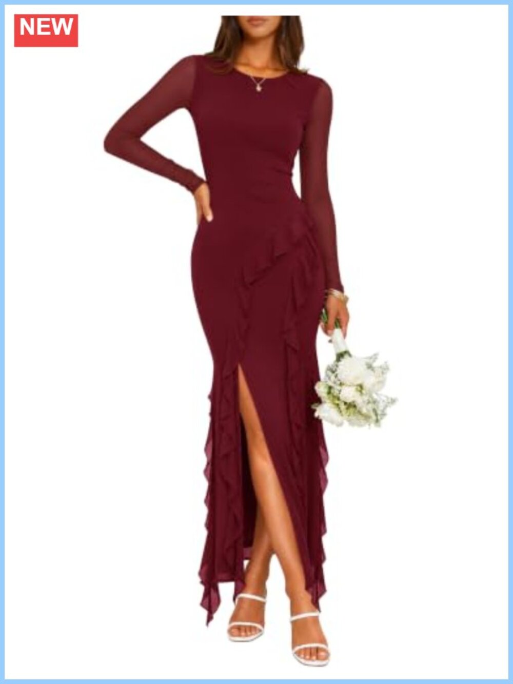 Women's Long Sleeve Mesh Bodycon Mermaid Maxi Dress Formal Wedding Guest